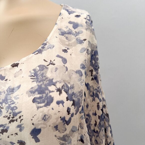 Sundance Silk Flowy Layered Hem Tunic Overlay Blouse Blue Floral Print Women S - Picture 5 of 11
